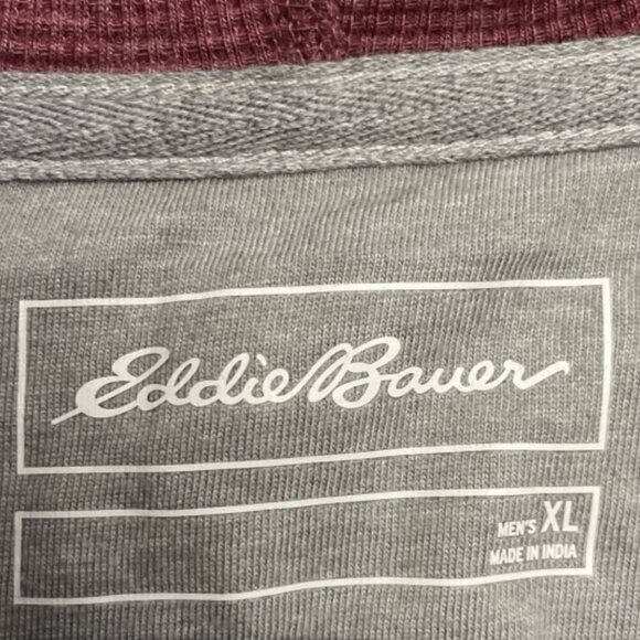 Eddie Bauer Waffle Knit Jacket Men's XL Burgundy Full Zip Hooded Cotton Blend - Picture 3 of 4